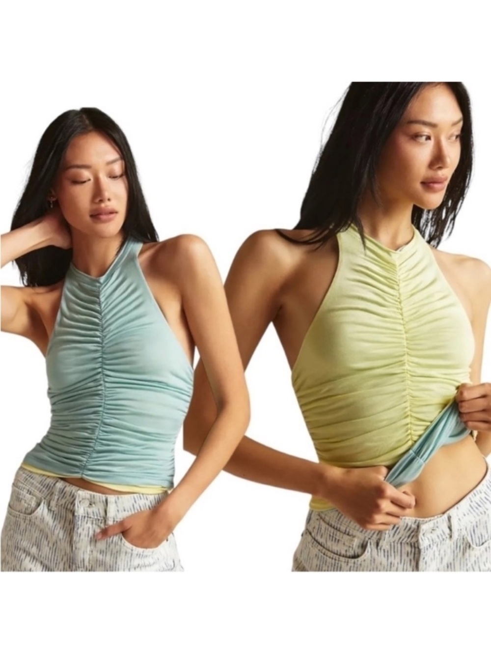 Anthropologie | Pilcro Reversible Tank Top Soft Stretch Aqua Blue Yellow Medium